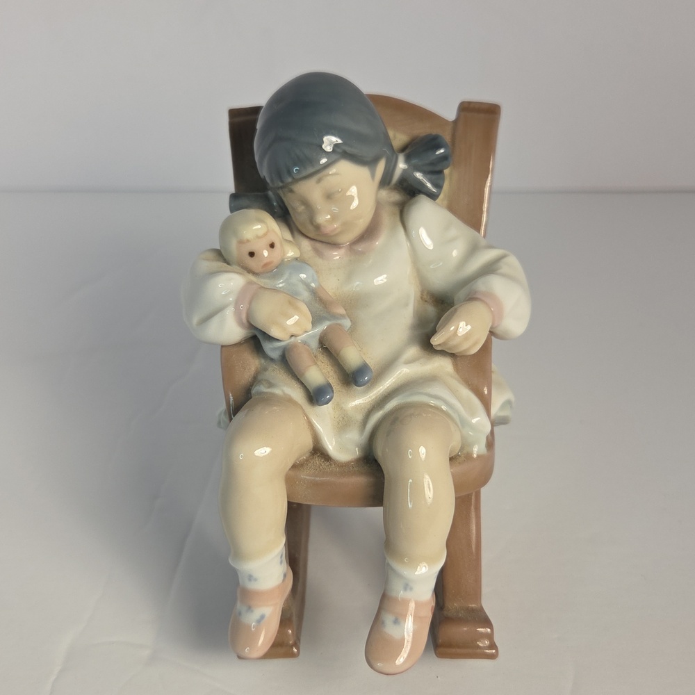 Lladro Retired Porcelain Girl Figurine in Cream and Blue - Decorative Home Art